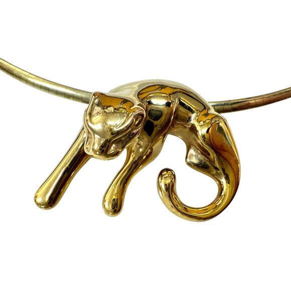 14k Gold Panther Slide Pendant on 18" Omega Flat Chain OTC 22.2g - Picture 2 of 12